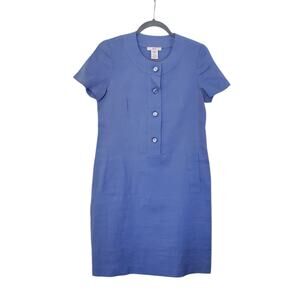 Leggiadro Lavender Blue Linen Blend Short Sleeve Shirt Dress, Women's Size 6